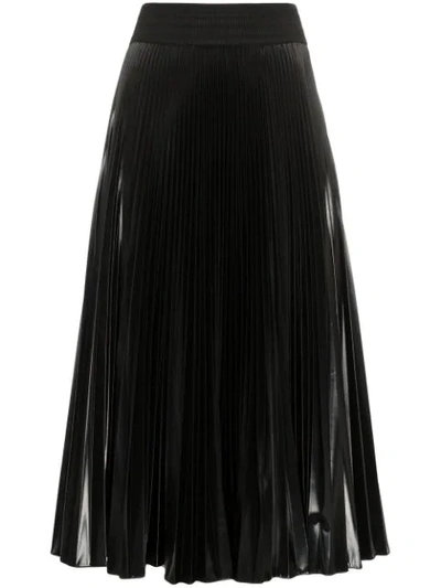 Fendi High-shine Pleated Midi Skirt In Black
