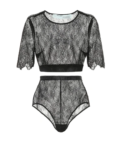 Off-white Lace Top And Bottoms Set In Black