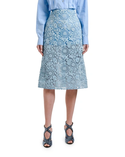 Prada Floral Guipure Lace A-line Skirt In Blue