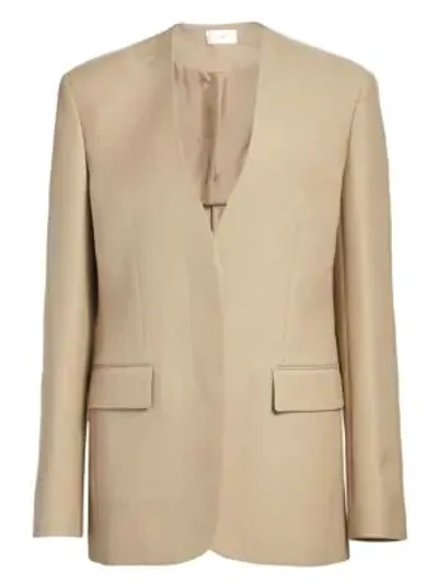The Row Murray Collarless Wool Jacket In Silver Beige