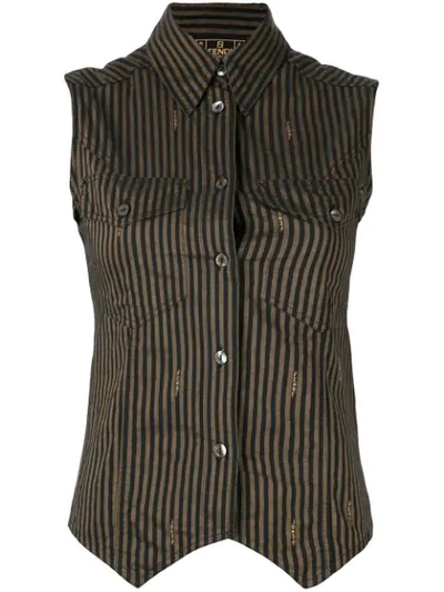Pre-owned Fendi Striped Sleeveless Shirt In Brown