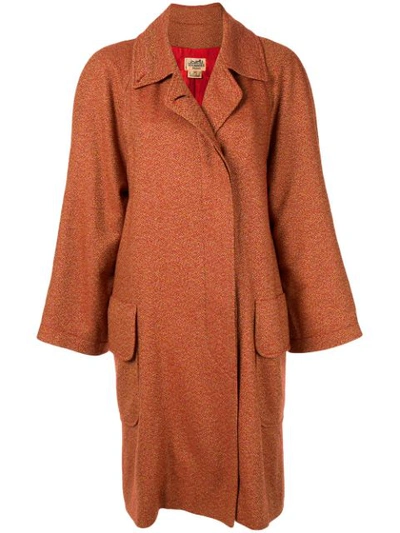 Pre-owned Hermes  Cashmere Single-breasted Coat In Orange