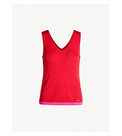 Ted Baker Colour Block Stretch-knit Top In Red