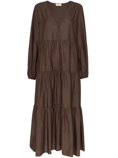 Matteau The Long Sleeve Tiered Cotton Dress In Brown