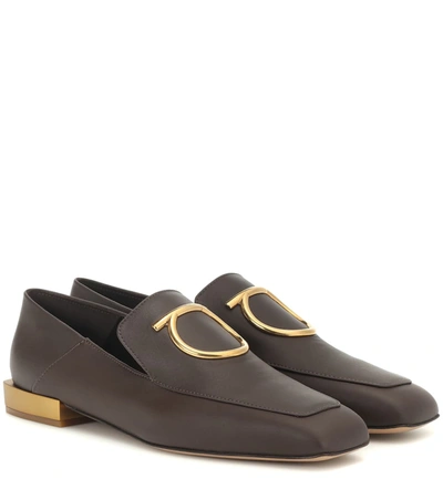 Ferragamo Lana Embellished Leather Collapsible-heel Loafers In Brown