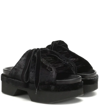 Simone Rocha Lace-up Velvet Platform Sandals In Black