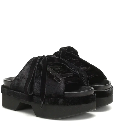 Simone Rocha Lace-up Velvet Platform Sandals In Black | ModeSens