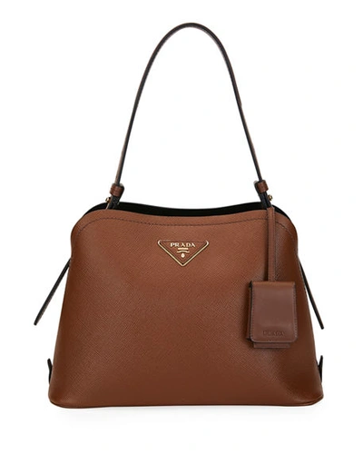 Prada Small Matinee Top-handle Tote W/ Removable Crossbody Strap In Light Brown