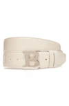Bally B Buckle Embossed Leather Belt In White