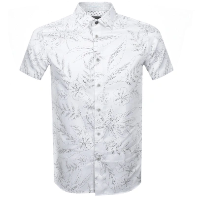 Ted Baker Damiem Dotted Floral Slim Fit Shirt In White