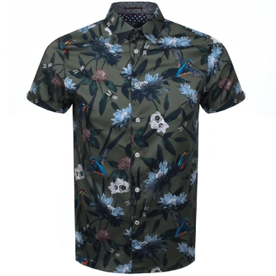 Ted Baker Johnn Kingfisher Printed Slim Fit Shirt In Khaki