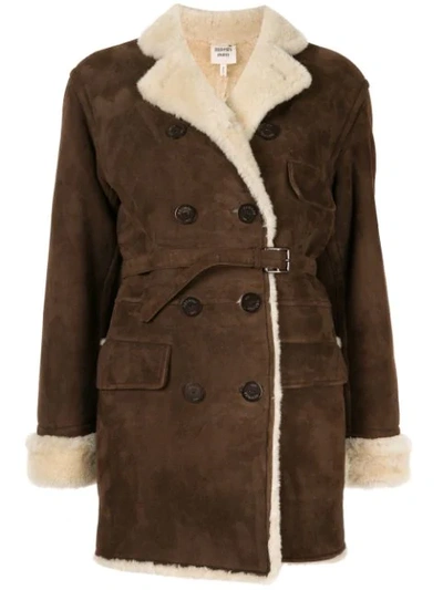 Pre-owned Hermes  Shearling Double Breasted Coat In Brown