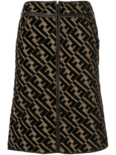 Pre-owned Fendi 1990s Ff Motif Knee-length Skirt In Brown