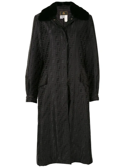 Pre-owned Fendi 1990s Ff Motif Coat In Black