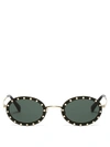 Valentino Crystal-embellished Oval-frame Sunglasses In Green Classic