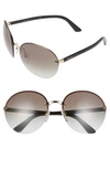 Prada 61mm Rimless Round Sunglasses In Black/ Gold/ Grey Solid