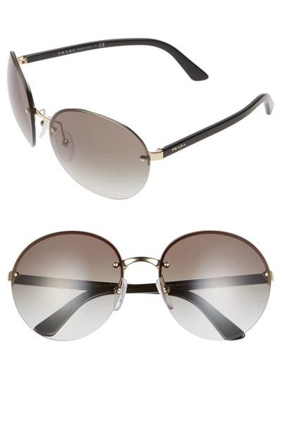 Prada 61mm Rimless Round Sunglasses In Black/ Gold/ Grey Solid