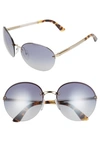 Prada 61mm Rimless Round Sunglasses In Blue/ Gold/ Blue Mirror