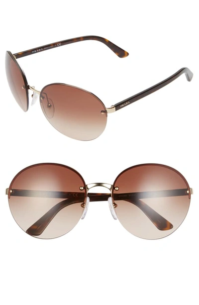 Prada 61mm Rimless Round Sunglasses In Brown/ Gold/ Brown Gradient