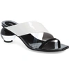 Jeffrey Campbell Laterall Ball Heel Slide Sandal In Black Patent/ White/ Clear