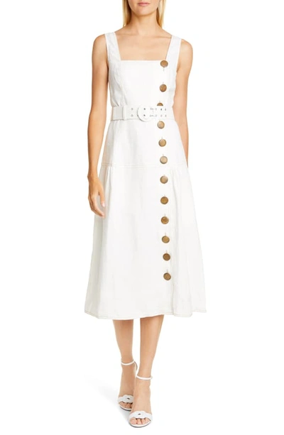 Nicholas Button Front Linen Pinafore Dress In Ivory