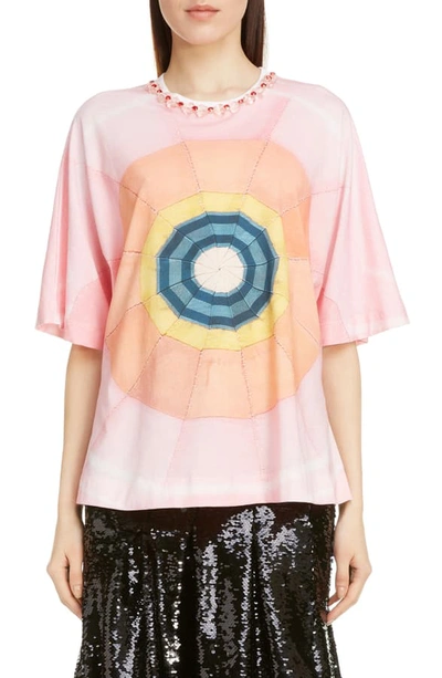Simone Rocha Beaded Collar Jersey Tee In Pink/ Pink/ Red