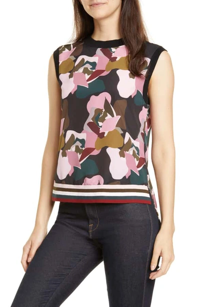 Ted Baker Strawberry Swirl Knit & Woven Top In Black