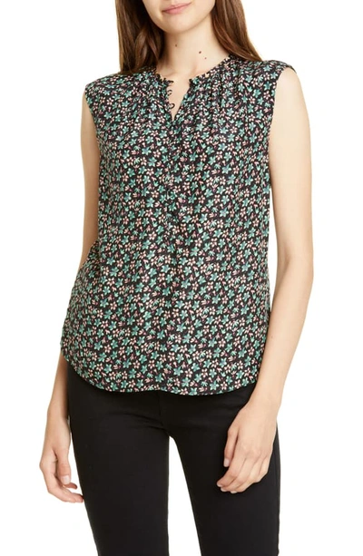 Rebecca Taylor Louisa Floral Print Sleeveless Top In Black Combo
