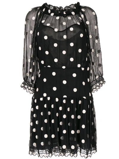 Rebecca Taylor Embroidered Dot Silk Chiffon Dress In Black Combo