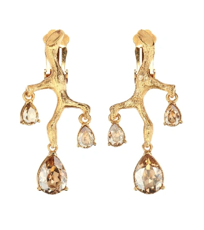 Oscar De La Renta Runway Branch Crystal Clip-on Earrings In Gold