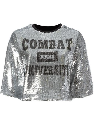 Msgm Sequinned Cropped T-shirt In 90