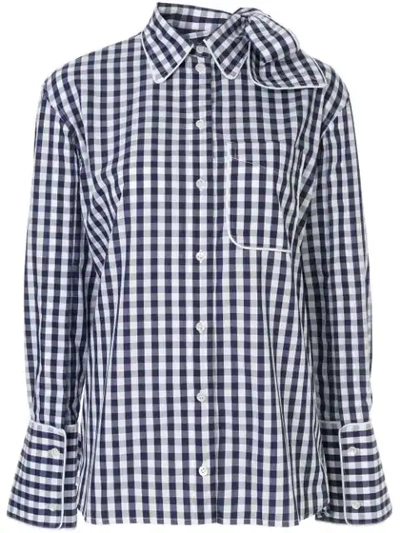 Jw Anderson Scarf-collar Gingham Cotton Shirt In Blue