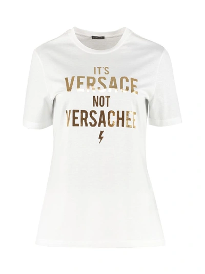 Versace Crew-neck Cotton T-shirt In Bianco