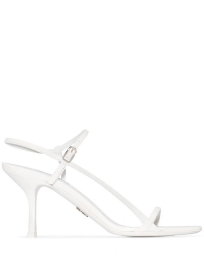 Prada 75mm Strappy Patent Leather Sandals In White