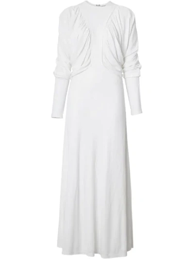 Burberry Ruched Panel Jersey Gown In White