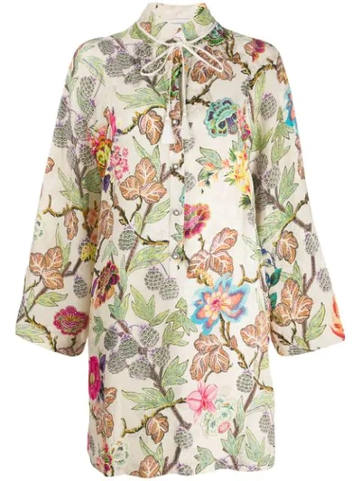 Etro Floral-print Tunic Dress In Neutrals