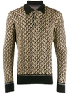 Prada Long-sleeve Intarsia Polo Shirt In F015x Nero + Senape