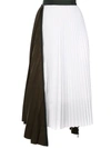 Sacai Contrast Colourblock Melton Panel Pleated Skirt In 503khaki/ivory