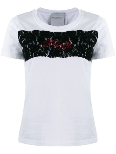 Philosophy Di Lorenzo Serafini Logo Embroidered Lace T-shirt In White