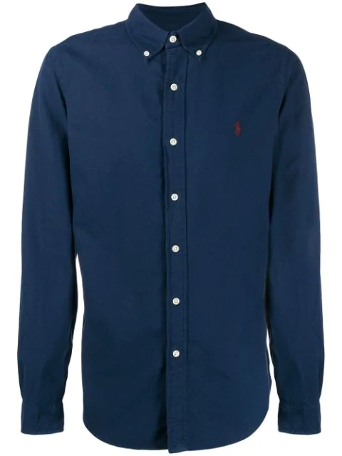 Polo Ralph Lauren Logo Button Down Shirt In Blue | ModeSens