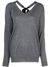 Prada Embellished Tie Back Detail Sweater In Grey