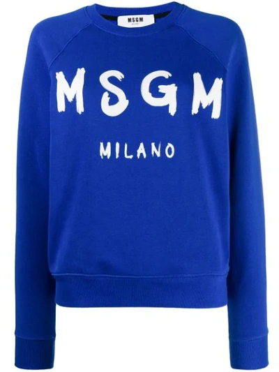 Msgm Crew Neck Logo Sweatshirt In Blue