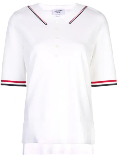 Thom Browne Stripe Detail Polo Shirt In White