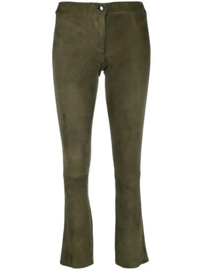 Arma Cropped Leather Trousers In Green
