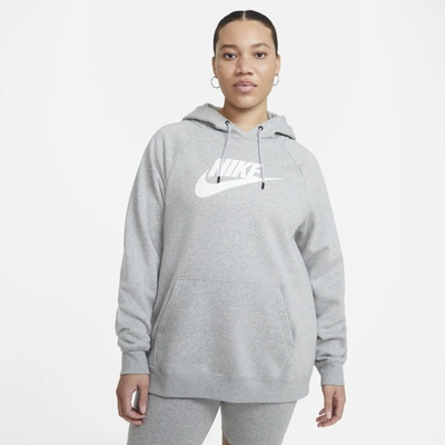 Nike Sportswear Essential Pullover Hoodie In Dark Grey Heather/ White