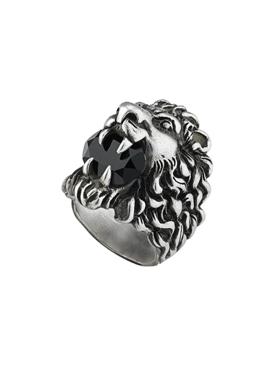 Gucci Lion Head Ring With Crystal In Silver