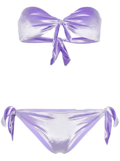 Paper London Velvet Bandeau Bikini In Purple