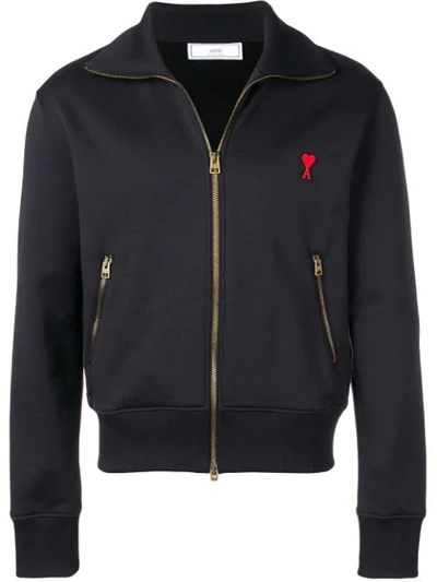Ami Alexandre Mattiussi Zipped Sweatshirt With High Collar And Ami Heart Patch In Black