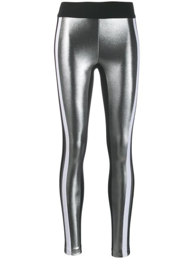 No Ka'oi Side Stripe Metallic Leggings In Silver