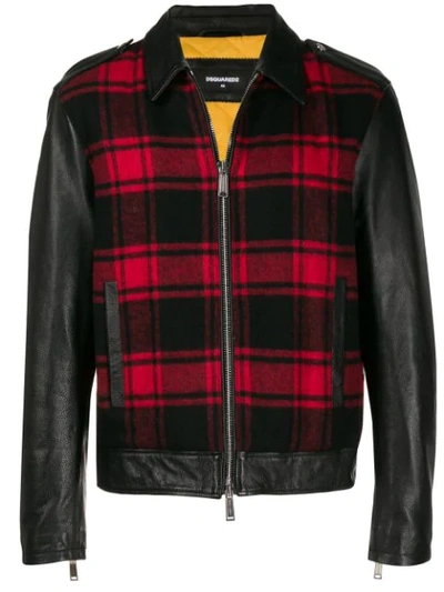 Dsquared2 Leather Jacket With Check Panel In Black ModeSens